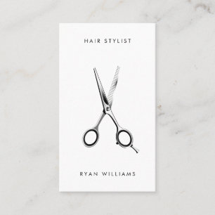 Modern white hair stylist salon scissor minimalist business card