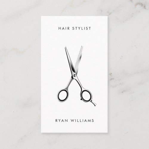 Modern white hair stylist salon scissor minimalist business card