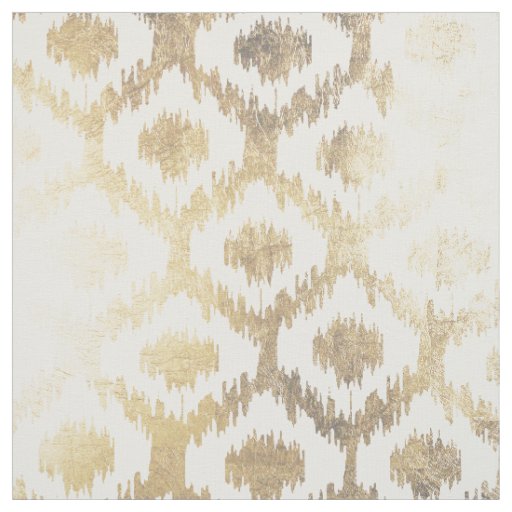 Modern white hand drawn ikat pattern faux gold fabric