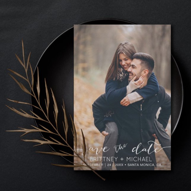 Modern White Hand-Lettered Photo Save The Date (Creator Uploaded)