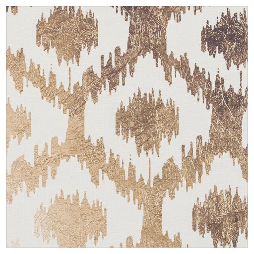 Modern white handrawn ikat pattern faux brass gold fabric