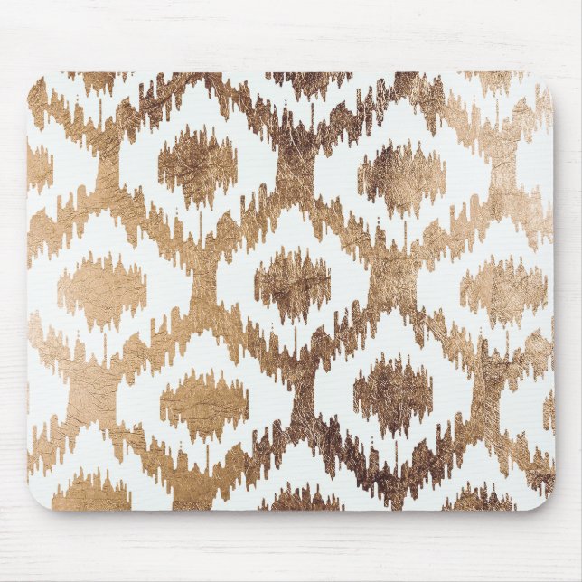 Modern white handrawn ikat pattern faux brass gold mouse pad (Front)