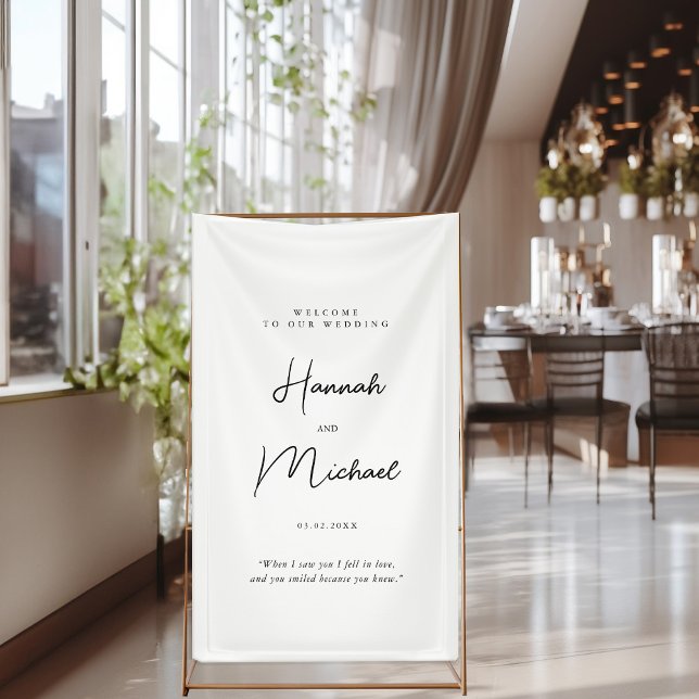 Modern, White, Handwriting Font, Wedding Welcome  Banner (Elegant, White, Minimal Wedding "Welcome Banner" with your name, date & place for personal words.)