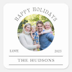Modern White Happy Holidays Round 1 Photo Square Sticker