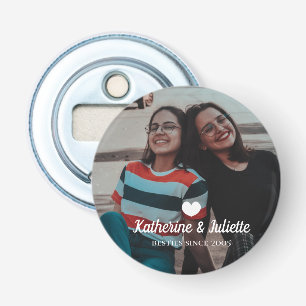 Modern White Heart Best Friend Friendship Photo Bottle Opener