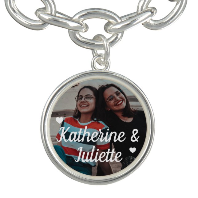 Modern White Heart Best Friend Friendship Photo Bracelet (Design)