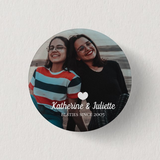 Modern White Heart Best Friend Friendship Photo Button (Front)