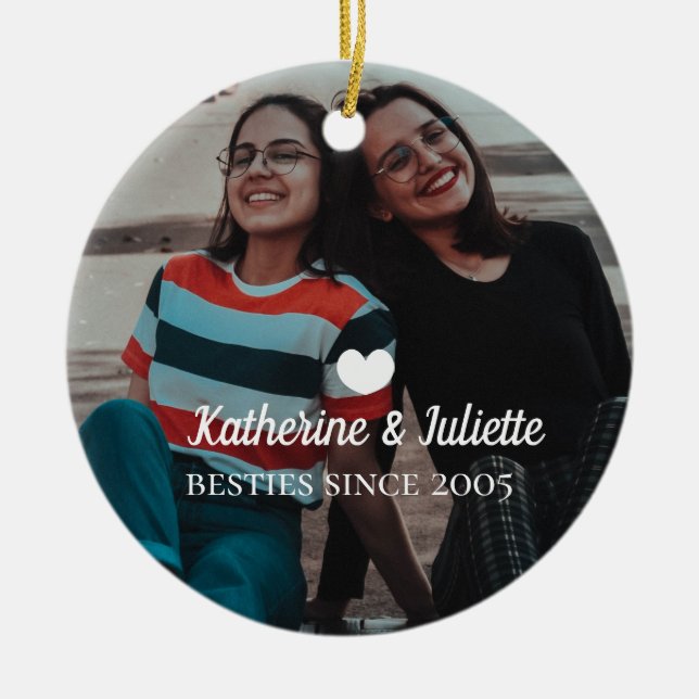 Modern White Heart Best Friend Friendship Photo Ceramic Ornament (Front)