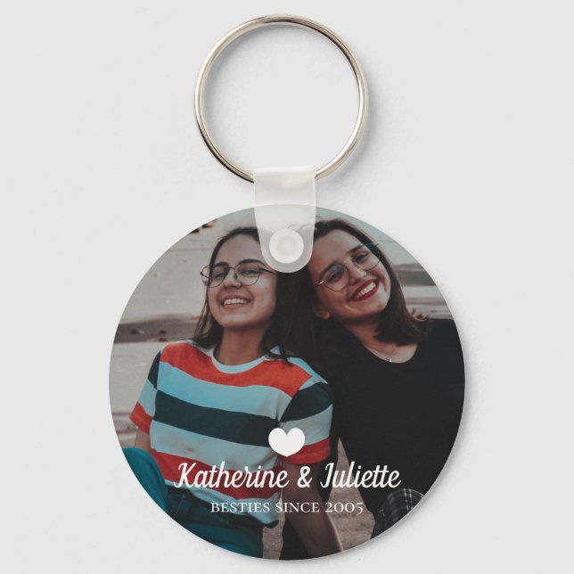 Modern White Heart Best Friend Friendship Photo Keychain (Front)