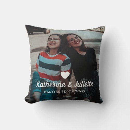 Modern White Heart Best Friend Friendship Photo  Throw Pillow