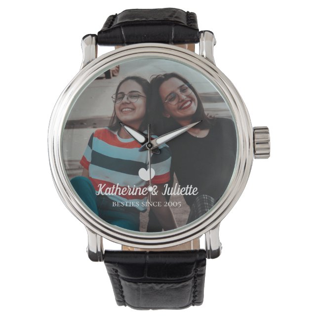 Modern White Heart Best Friend Friendship Photo Watch (Front)