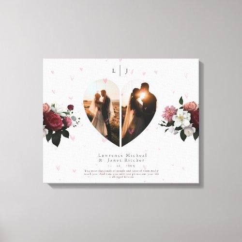 Modern White Heart Shaped Photo collage For Couple Canvas Print