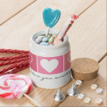 Modern white hearts red and pink colors Valentine Candy Jar<br><div class="desc">A trendy modern Valentine's Day candy jar with white hearts and red/pink colors.  Personalize by adding a personal Valentine's message / name/ text in a beautiful handwritten script font.</div>