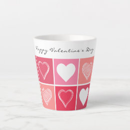 Modern white hearts red and pink colors Valentine Latte Mug