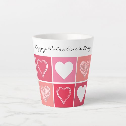 Modern white hearts red and pink colors Valentine Latte Mug