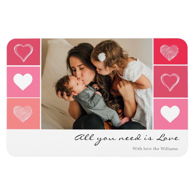 Modern white hearts red and pink photo Valentine Magnet (Horizontal)