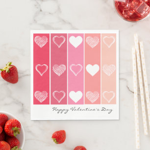 Modern white hearts red and pink stripes Valentine Napkins