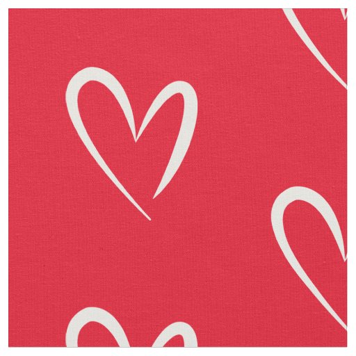 Modern white hearts, Red Background,  Fabric