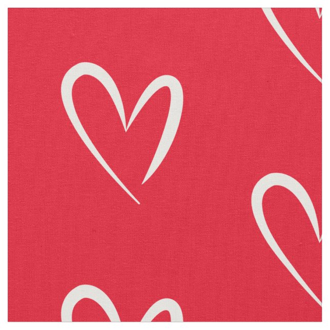Modern white hearts, Red Background,  Fabric (Close Up)