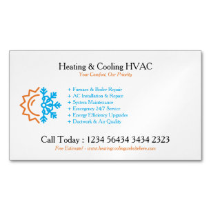 Modern White Heating & Cooling Business Card Magnet