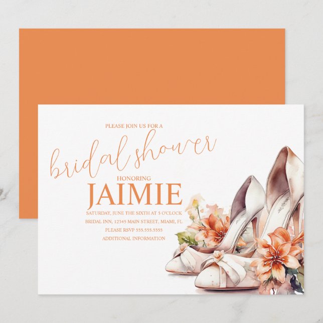 Modern White Heels with Floral Bridal Shower  Invitation (Front/Back)