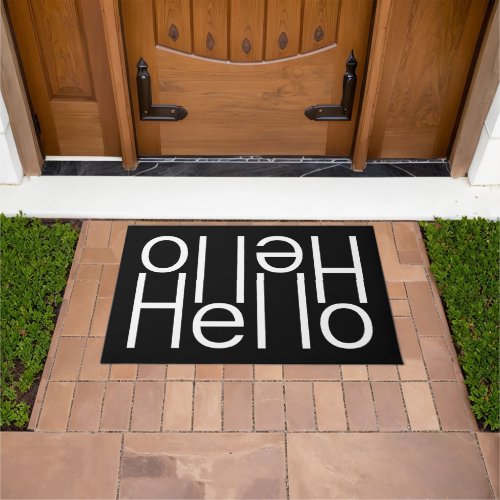 Modern White Hello Welcome Word Art On Black Doormat