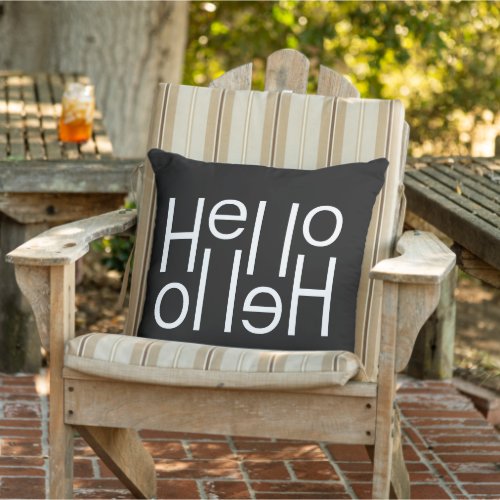 Modern White Hello Welcome Word Art On Black Outdoor Pillow