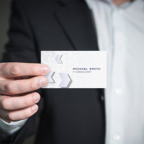 Modern White Hi_tech Futuristic Geometric Shape Business Card