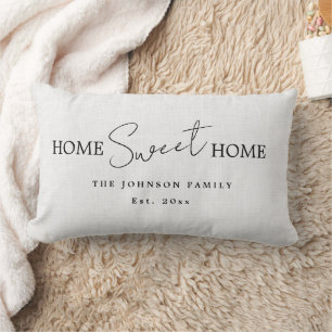 Modern White Home Sweet Home Family Name Lumbar Pillow