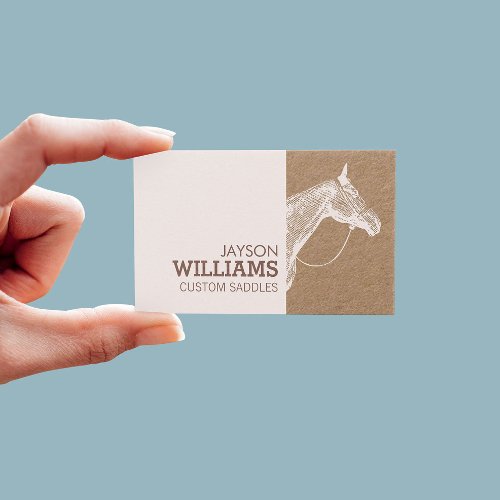 Modern White Horse Screen Print on Kraft Business Card