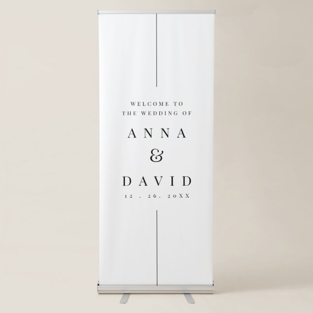 Modern White | Inline Minimal Wedding Welcome Retractable Banner (Front)