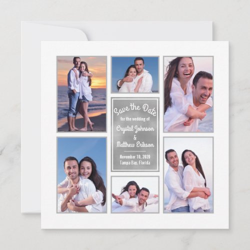 Modern White Instagram Photo Collage Save the Date
