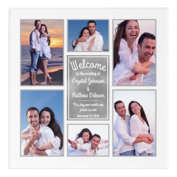 Modern White Instagram Photo Collage Wedding Sign Acrylic Print by wasootch at Zazzle