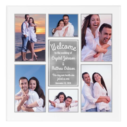 Modern White Instagram Photo Collage Wedding Sign Acrylic Print