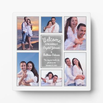 Modern White Instagram Photo Collage Wedding Sign Plaque by wasootch at Zazzle
