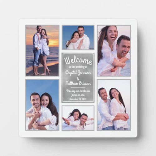 Modern White Instagram Photo Collage Wedding Sign Plaque