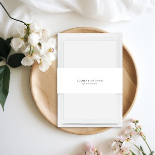 Modern white invitation belly band