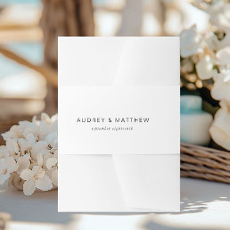 Modern white invitation belly band