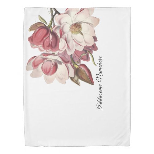 Modern White Ivory Pink Magnolia vintage floral  Duvet Cover