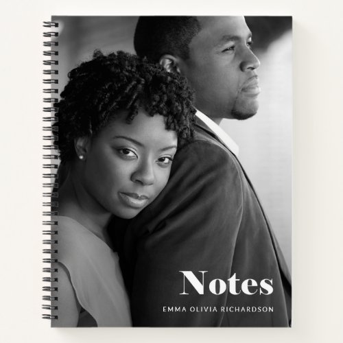 Modern White Lettering with your Photo  Notes Notebook