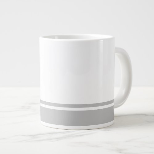 Modern White Light Gray Bottom Rim Racing Stripes Giant Coffee Mug