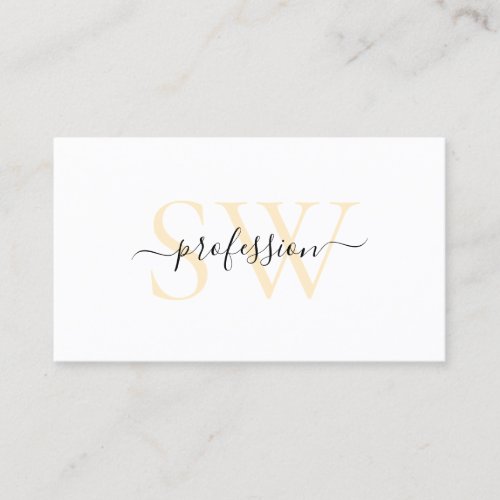 Modern White Light Pastel Coral with Chic Monogram Business Card