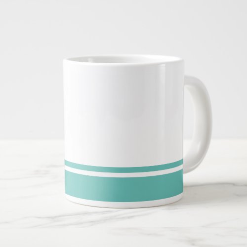 Modern White Light Teal Bottom Rim Racing Stripes Giant Coffee Mug