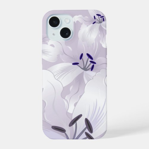 Modern White Lilies iPhone 15 Case