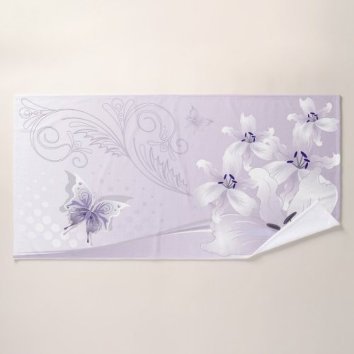 Modern White Lilies purple Bath Towel