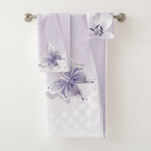 Modern White Lilies purple Bathroom Towel Set