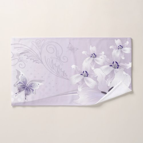 Modern White Lilies purple Hand Towel