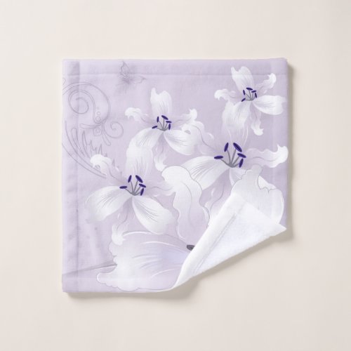 Modern White Lilies purple Wash Cloth