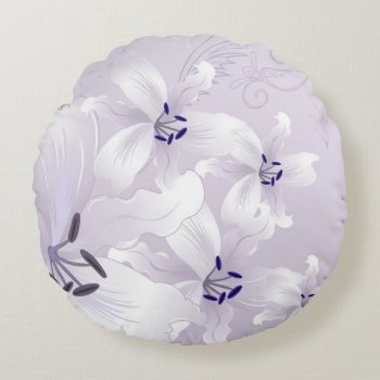 Modern White Lilies Round Pillow by FantasyPillows at Zazzle