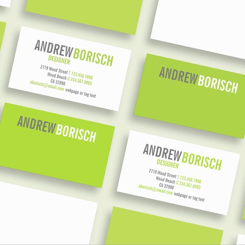 Modern White Lime Green Business Card Template